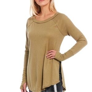 We The Free Olive Long-Sleeve Waffle Knit Top